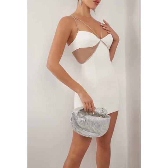 Heiress Beverly Hills Large Mini Dress Premium Diamante Strap Mesh detail White - Picture 2 of 7